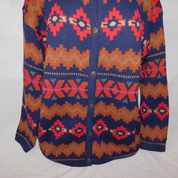 VTG Runaway Bay Womens L Wool Southwestern Cardigan Sweater South West oversized - Picture 3 of 10